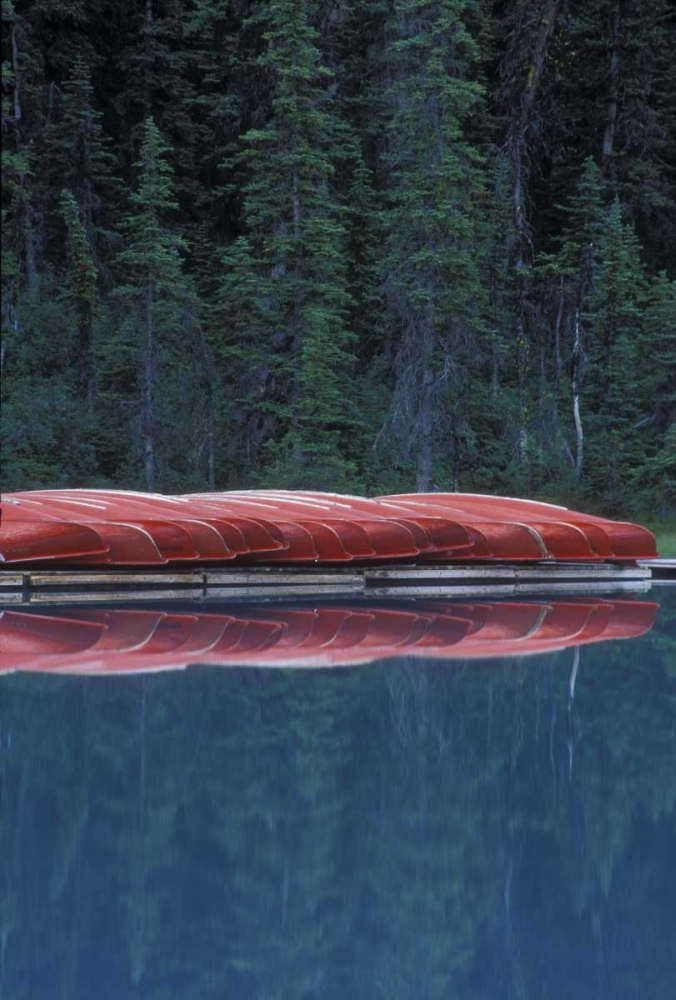 Canada, Alberta Canoes line the Lake Louise art print by Josh Anon for $57.95 CAD